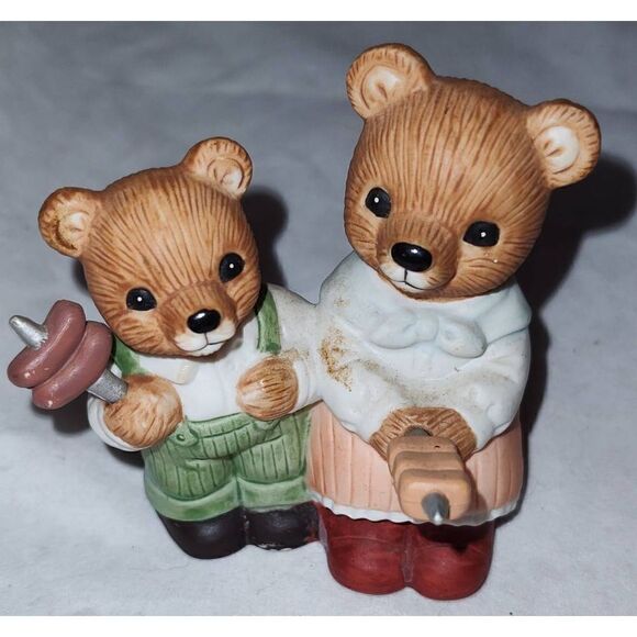 Set Of 2 Vintage Homco #1446 Camping Bears Figurines Porcelain - Picture 2 of 3